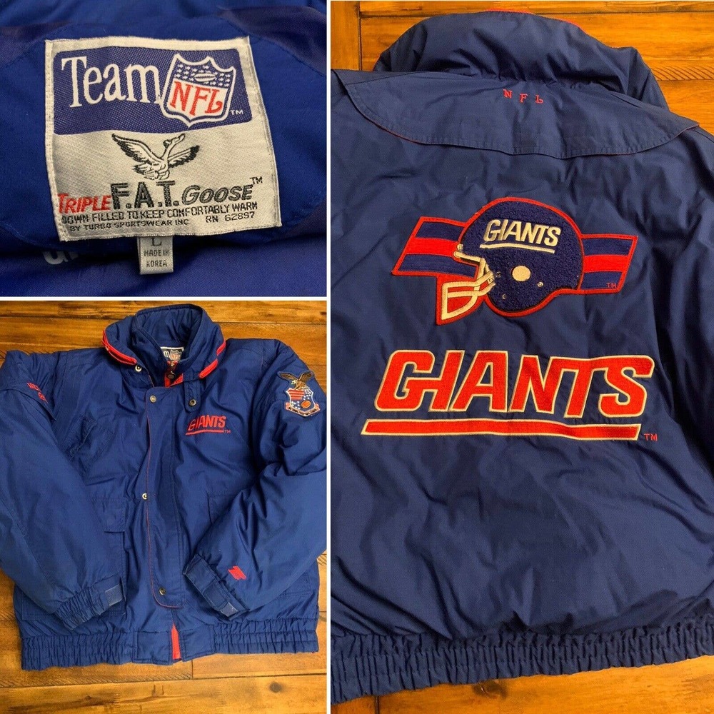New York Giants Vintage Triple Fat Goose Down Jacket Large Need Button &…